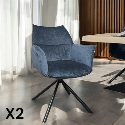 Fauteuil de table en velours bleu avec retour (lot de 2) PALERME PIER IMPORT