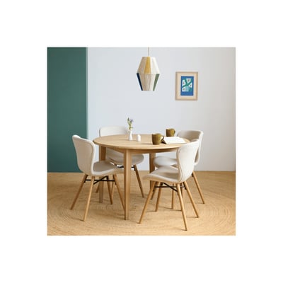 Table ronde extensible pieds fuseau D105 + 4 chaises tissu - VICTORIA HELLIN, DEPUIS 1862