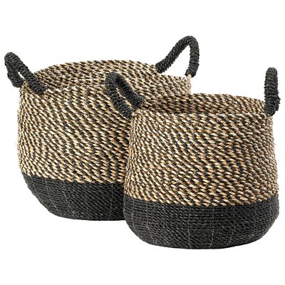 Set of 2 Natural & Black Seagrass Baskets with Handles SO'HOME