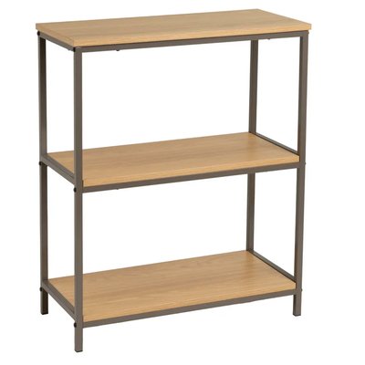 Étagère couleur bois naturel et métal gris 3 plateaux 60x30x76cm WADIGA