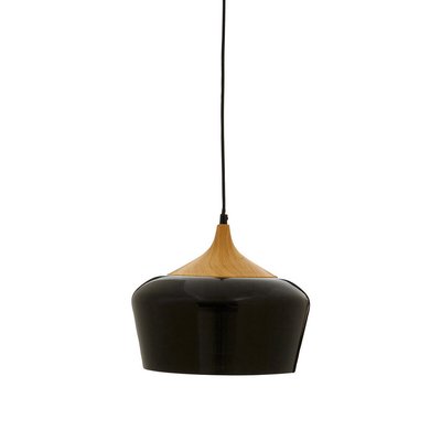 Black Metal and Wood Contrast Domed Pendant Ceiling Light SO'HOME