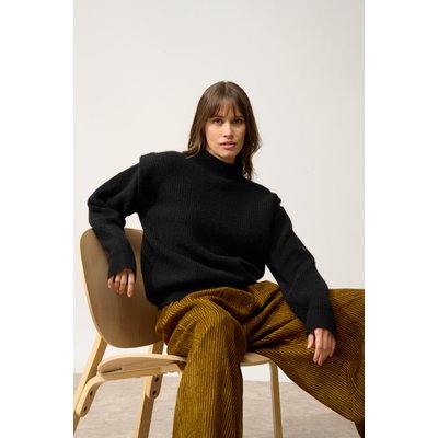 Pull Col Montant Plis Épaules 4 Fils Noir Iquitos JUST CASHMERE