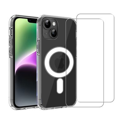 Coque Anti-choc compatible Magsafe pour Iphone 14 Transparente + 2 vitres EVETANE
