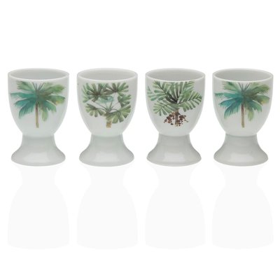 Set de 4 coquetiers en porcelaine blanche motifs palmiers 4.5x4.5x6.5cm VERSA