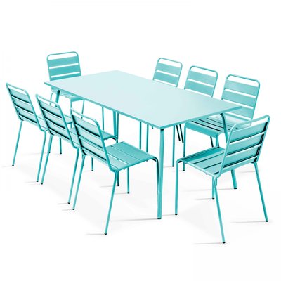 Salon de jardin table et 8 chaises en acier thermolaqué, PALAVAS OVIALA