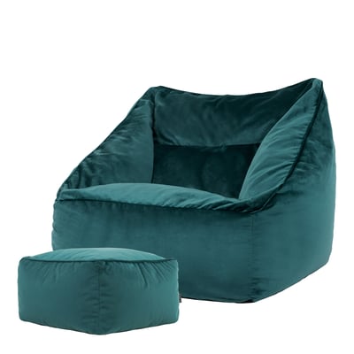 Pouf fauteuil salon et son repose-pied velours carré - NATALIA ICON