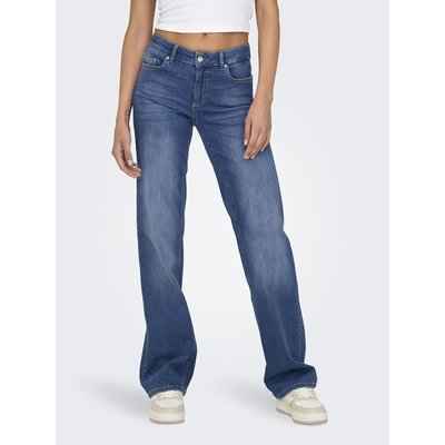 ONLY Jeans Donna Straight Fit: Vita Media, Blu, In Cotone Ed Elastan, Con Tasche E Passanti