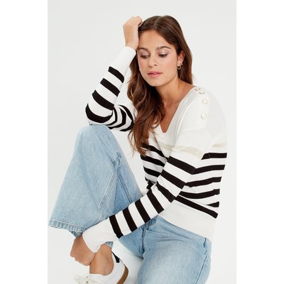 Pull marin femme col v top
