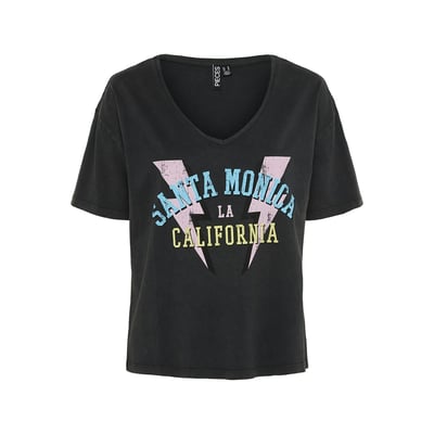 T-shirt col v motif devant PIECES