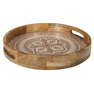 Plateau rond en manguier Mira Noir 35 cm EDEN