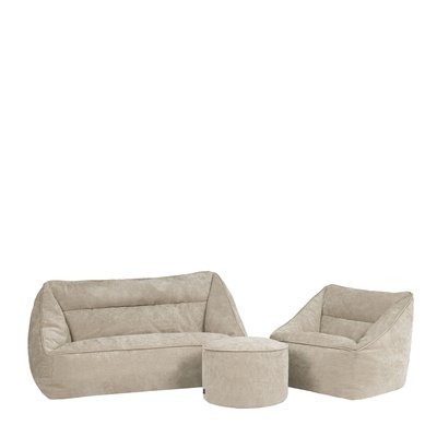 Ensemble 3 poufs en tissu chenille, canapé, fauteuil et repose-pieds pouf rond - CECILIA ICON