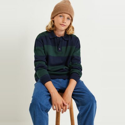 Polo manches longues à rayures fabriqué en France en coton BIO MONOPRIX