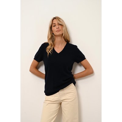 T-Shirt Col V Navy Glamis JUST CASHMERE