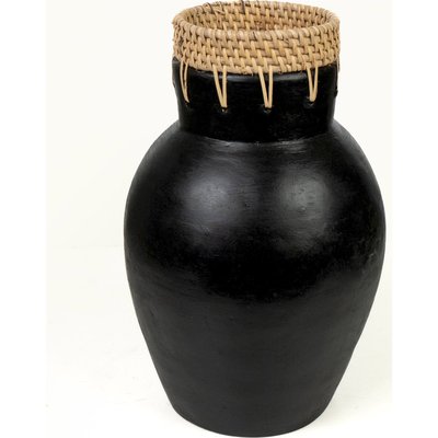 vase décoratif en céramique noire et rotin pour intérieur élégant RECOLLECTION