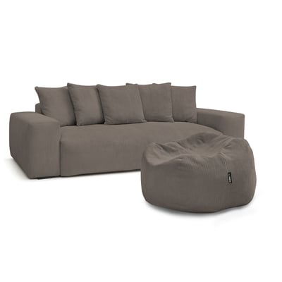 Canapé droit fixe 4 places en velours côtelé avec pouf, VOLTAIRE BOBOCHIC