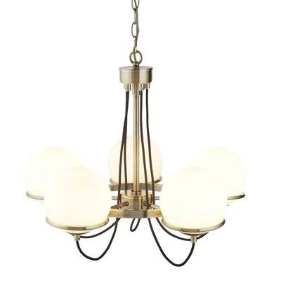 Chandelier SPHERE 5x60W E14 Laiton Antique Blanc Opale BOUTICA-DESIGN