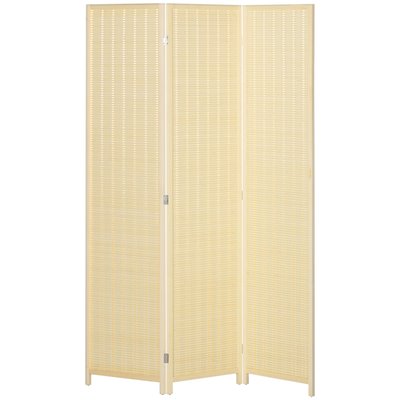 Paravent interieur en bois 3 panneaux 135 x 180 cm séparateur de pièce pliable bois naturel HOMCOM