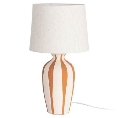 Lampe à poser céramique blanche rayures terracotta 30x30x55.5cm WADIGA