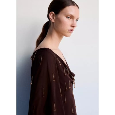 Robe asymétrique à franges et à strass MANGO