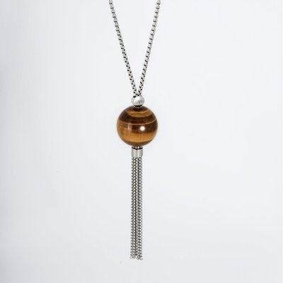 Long necklace Liliflo Grey - Tiger's eye LILIFLO