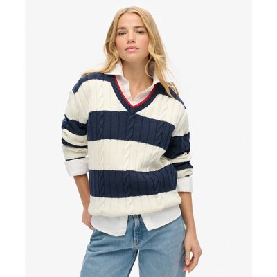 Pull oversize torsadé et rayé à col V SUPERDRY