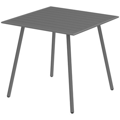 Table à manger de jardin 4 personnes plateau à lattes acier époxy gris OUTSUNNY