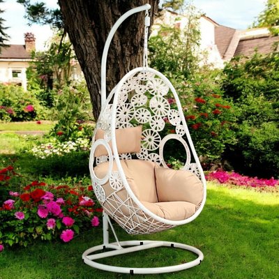 Fauteuil suspendu oeuf blanc en osier + support métal PIER IMPORT
