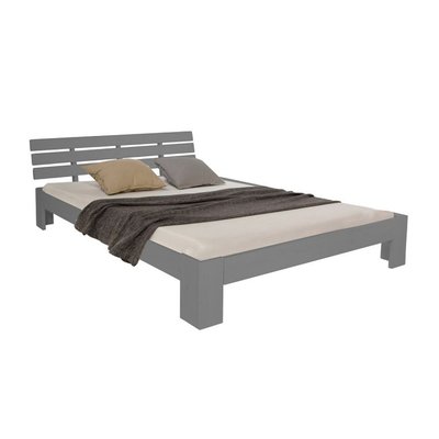 Lit double 140x200 gris matelas et sommier à lattes HOMESTYLE4U