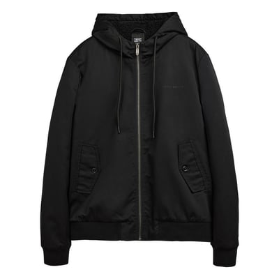 Blouson à capuche noir uni zippé à coupe droite avec le nom de la marque TEDDY SMITH