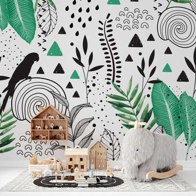 Papier peint panoramique avec plantes et animaux pour enfant - 255x260 cm (l x h) LA TOUCHE ORIGINALE