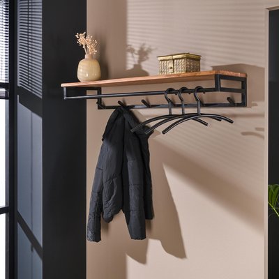 Portemanteau mural en bois d'acacia 6 patères + 1 tringle TRIBECA PIER IMPORT