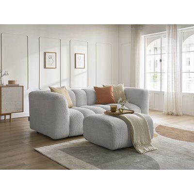 Canapé droit fixe 3 places en tissu bouclette avec pouf, TALIA BOBOCHIC