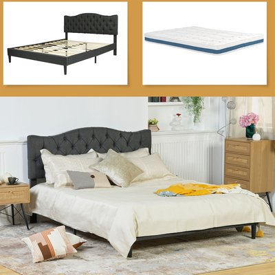 Lit double capitonné avec matelas h17cm sans rangement,LEON01MAT MEUBLES COSY