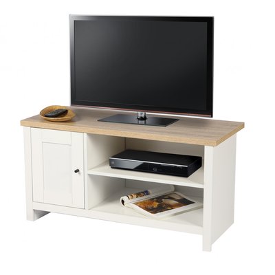 Meuble de télévision bois et blanc 2 étagères et 1 porte - 95x40x49cm WADIGA