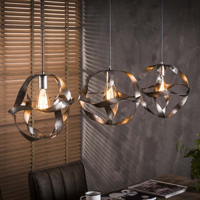 Suspension industrielle 3 lampes métal vieilli effet ruban RALF PIER IMPORT