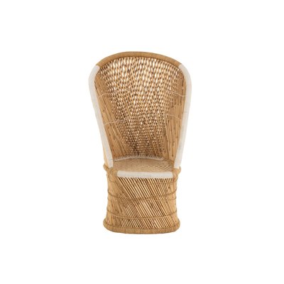 Fauteuil vintage à dossier haut en bambou naturel et blanc 1 place - PASO HELLIN, DEPUIS 1862