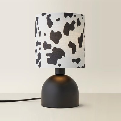 Matte Black Table Lamp with Cow Print Shade SO'HOME