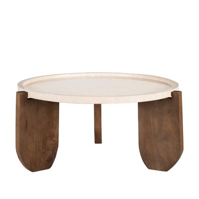 Table basse en marbre et bois massif ø80cm - NADOR DRAWER