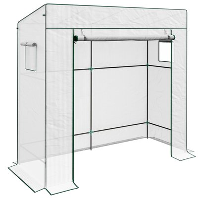 Serre de jardin murale serre adossée porte enroulable bâche PE renforcée 2 fenêtres 196L x 77l x 197/178H cm OUTSUNNY