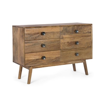 Commode en bois de manguier vintage 6 tiroirs L114 - SANTOS HELLIN, DEPUIS 1862