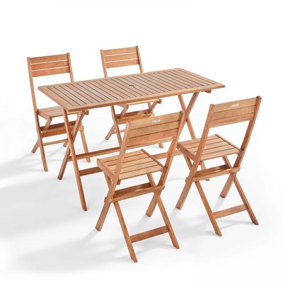 Salon de jardin table et 4 chaises pliantes en bois d'eucalyptus, SETE OVIALA