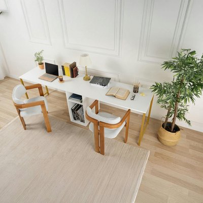 Bureau double blanc avec rangement central intégré MARFA PIER IMPORT