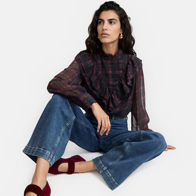 Blouse à carreaux, à volants, manches longues LA REDOUTE COLLECTIONS