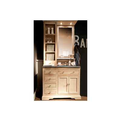 Meuble de salle de bain simple vasque en chêne massif et sa crédence - VÉRONE HELLIN, DEPUIS 1862
