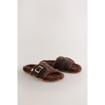Chaussons sandales en peau lainée NEXT