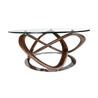 Table basse ronde en verre trempé, noyer et acier chromé ANGEL CERDA