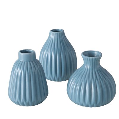 Set de 3 petits vases design en porcelaine bleue WADIGA