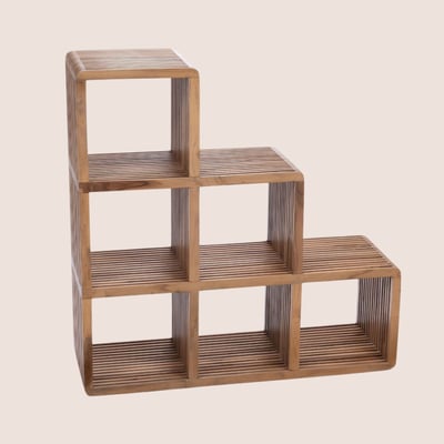 Bibliothèque étagère échelle 6 cubes de rangement en teck - MILAN HELLIN, DEPUIS 1862