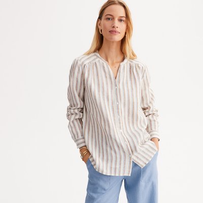 Blouse rayée en lin, col rond, manches longues ANNE WEYBURN