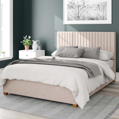 Grant Herringbone Twill Storage Ottoman Bed with Vertical Upholstered Headboard ASPIRE